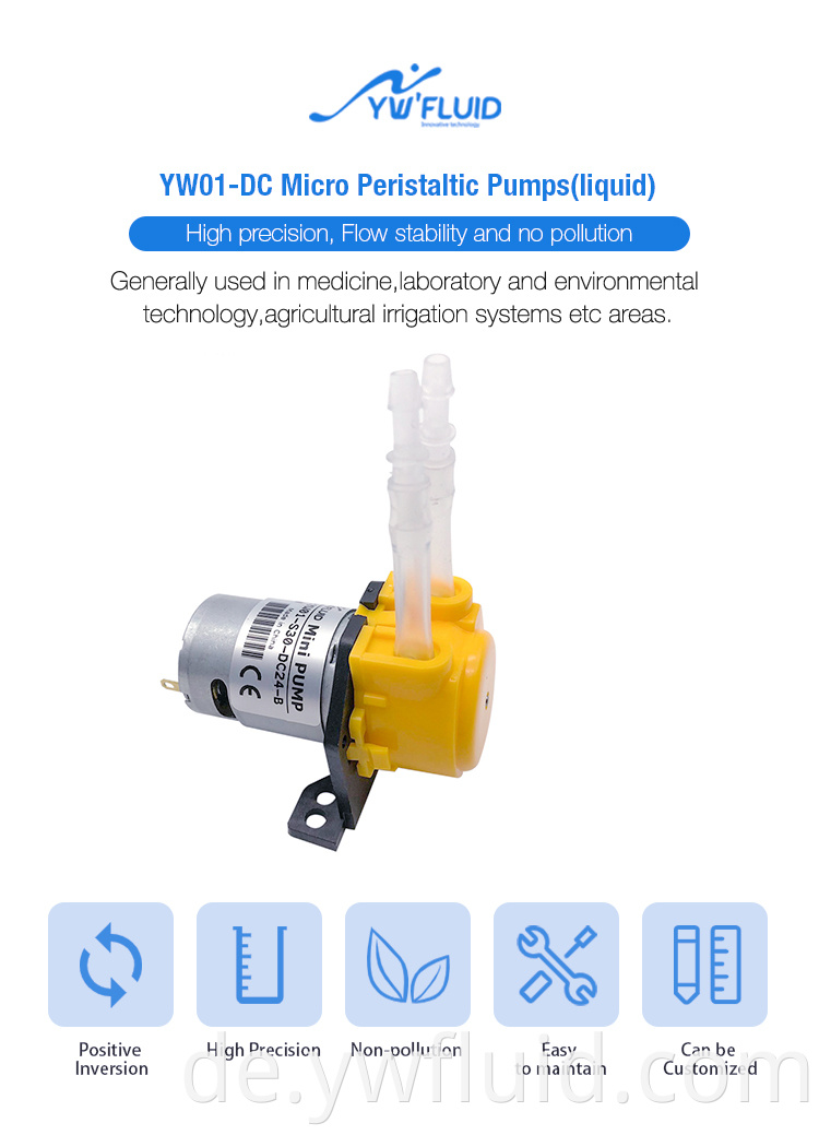 YWfluid Mikro-Peristaltikpumpe mit 12-V-Gleichstrommotor Flüssigkeitsdosierungspumpenschlauch peristaltischer Pumpenkopf